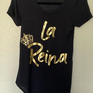 Black T-Shirt with Gold 'La Reina' Print